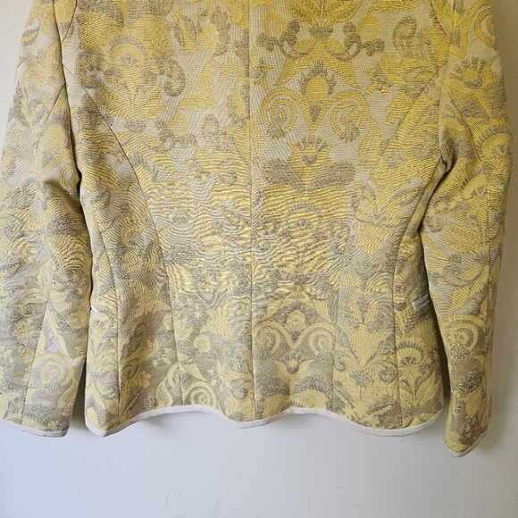 Aritzia Wilfred 'Festin' Brocade Jaquard Blazer Jacket Sz 2 Open Front Yellow - Picture 13 of 13